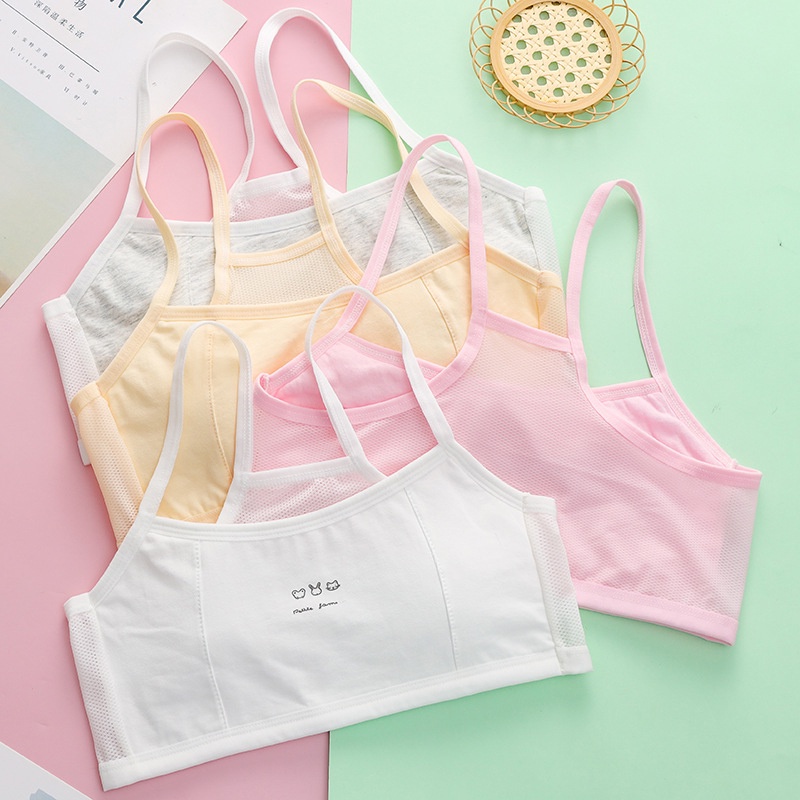 LJMOFA KIDS Cô gái 8-16 tuổi đồ lót mạng đằng sau lưng bông mềm mại và thoải mái và linh hoạt không có pad ngực cô gái trong giai đoạn phát triển áo ngực trẻ em đồ lót bán buôn