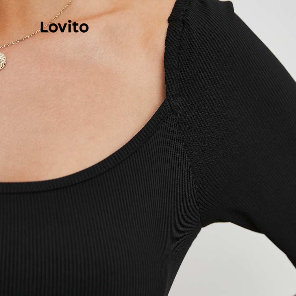 Lovito Đầm Bút Chì Cổ Bẻ Màu Đen L20D070