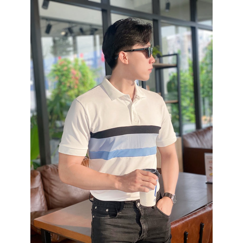 Áo polo nam cổ bẻ phối ngang 3 màu chất vải cá sấu Cotton xuất xịn,chuẩn form, sang trọng - thanh lịch TB01