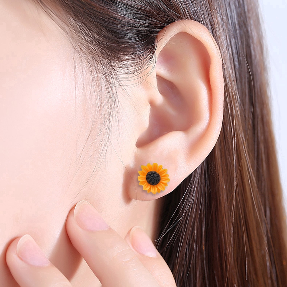 Dây chuyền / khuyên tai hình hoa hướng dương đính ngọc trai xinh xắn cho nữ