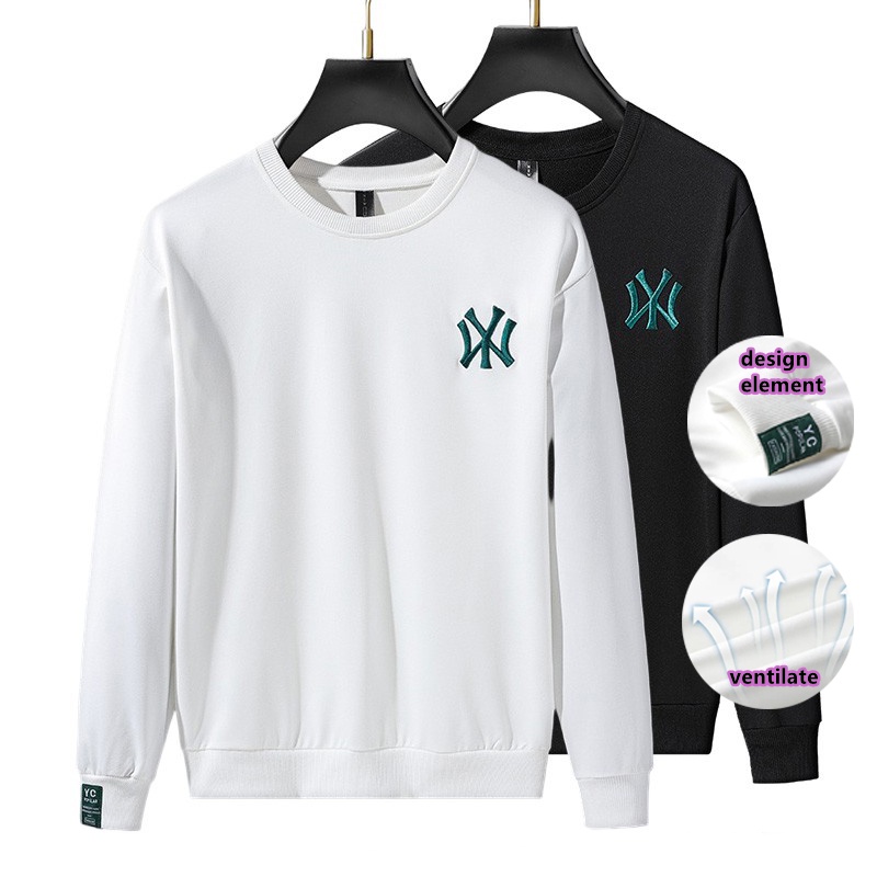 Ready StockÁo nỉ nam nữ unisex dài tay nghề thêu Embroidery phong cách Hàn áo thun nam cổ tròn form rộng