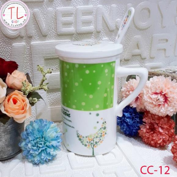 Cốc sứ - Ly sứ SEASON có nắp đậy và muỗng - Cốc cà phê - Ly cà phê