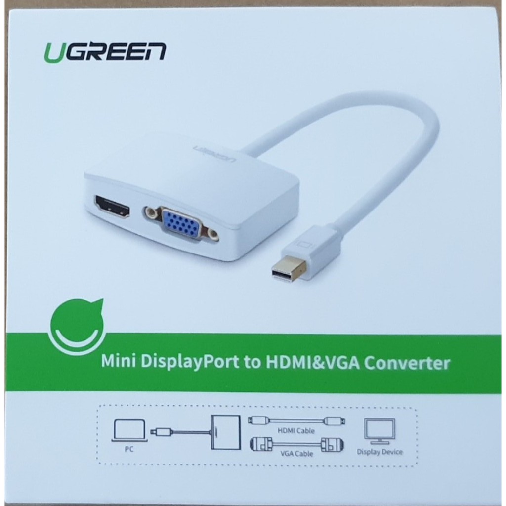 Cáp chuyển Mini DisplayPort to VGA + HDMI Ugreen 10427,cáp nối laptop táo với máy chiếu,cáp nối laptop táo với tivi