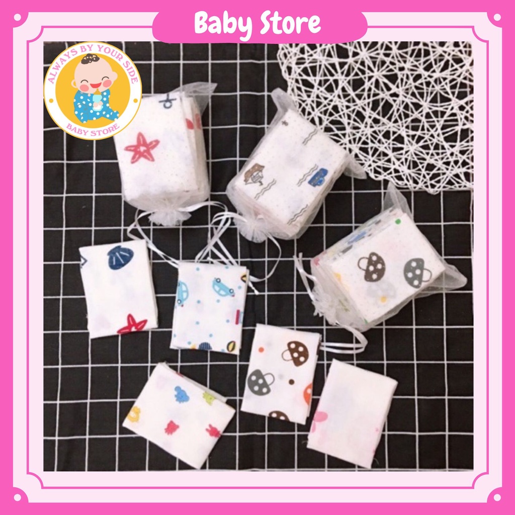 Set 10 Khăn sữa sợi tre Aden túi lưới mềm mịn cho bé trai bé gái