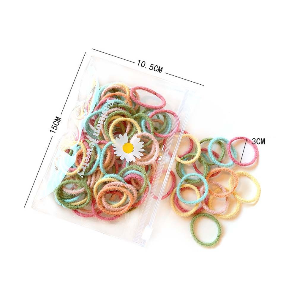Set 100 dây buộc tóc co giãn bọc vải bông nhiều màu sắc dễ thương cho bé gái