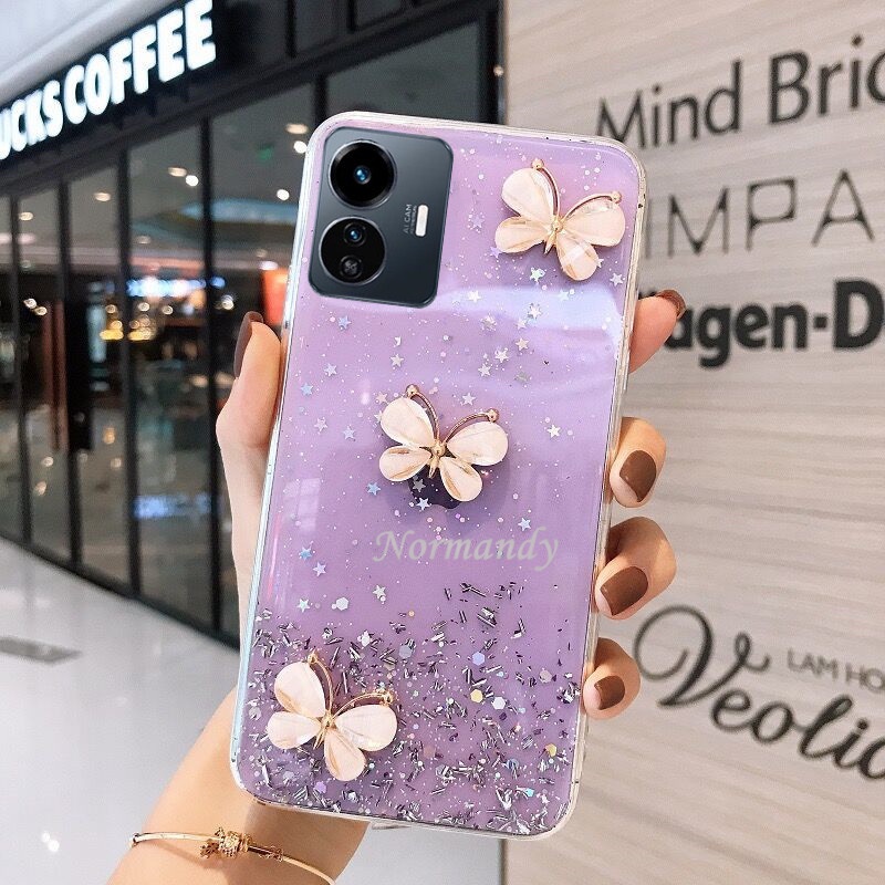 Ốp Điện Thoại TPU Silicone Mềm Trong Suốt Chống Sốc In Hình Bướm 3D Cho VIVO Y02S Y77 Y75 Y55 Y30 T1 Pro 5G 2022