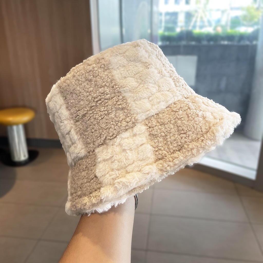Nón Tai Bèo Phủ Lông Cừu Giữ Ấm Màu Sắc Tương Phản Phong Cách Nhật Bản Thời Trang Thu Đông Dành Cho Nữ