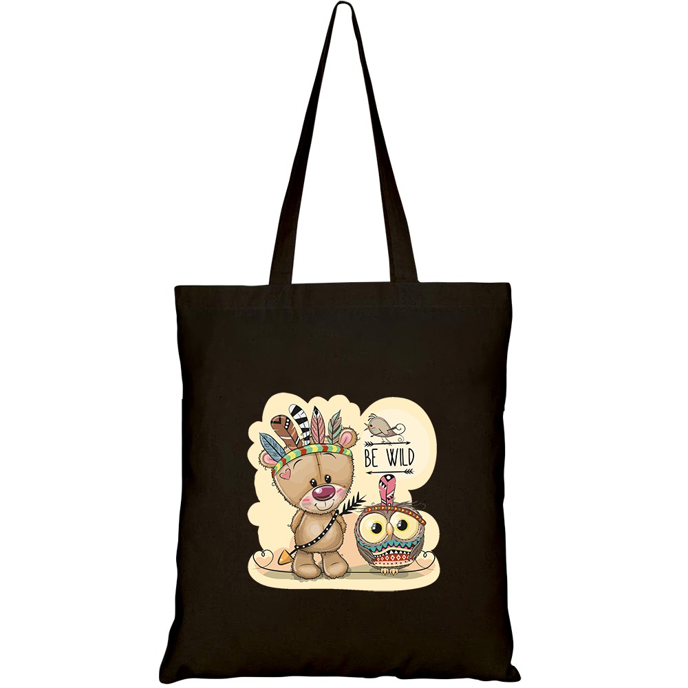 Túi vải tote canvas HTFashion in hình cute cartoon tribal teddy bear HT361