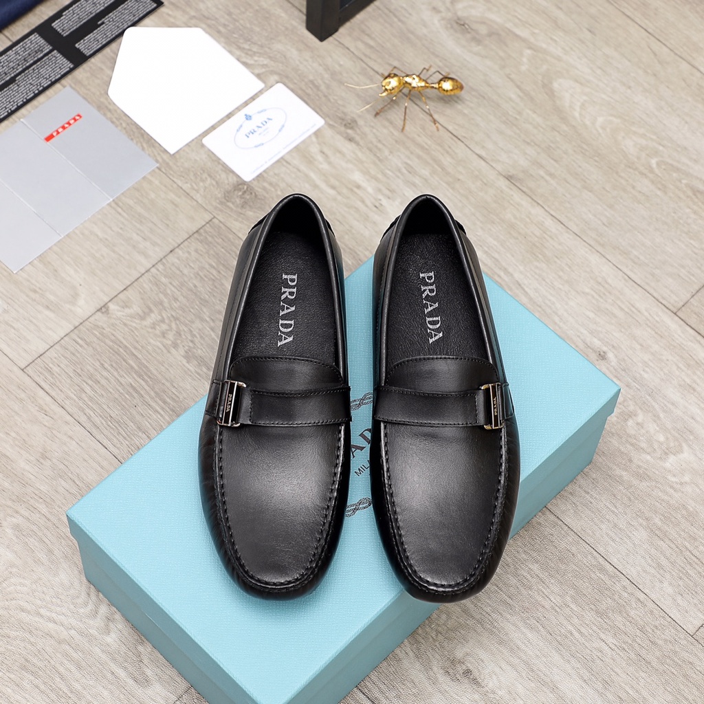 Giày lười nam da thật cao cấp PRADA mũi tròn thiết kế lịch lãm với phong cách tối giản