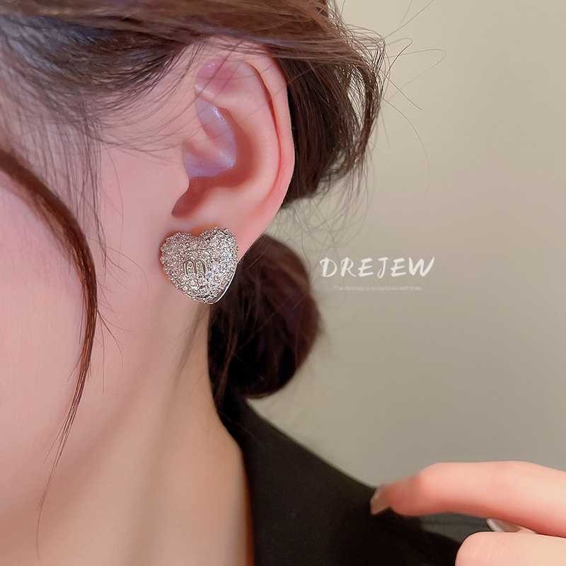 DREJEW Khuyên tai DREJEW mạ bạc đính đá hình trái tim phong cách Nhật Hàn sang trọng thời trang cho nữ 2