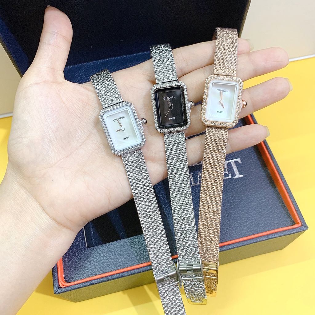 Đồng hồ nữ Chanel mặt vuông viền diman dây kim loại cao cấp - Bảo hành 12 tháng | BigBuy360 - bigbuy360.vn