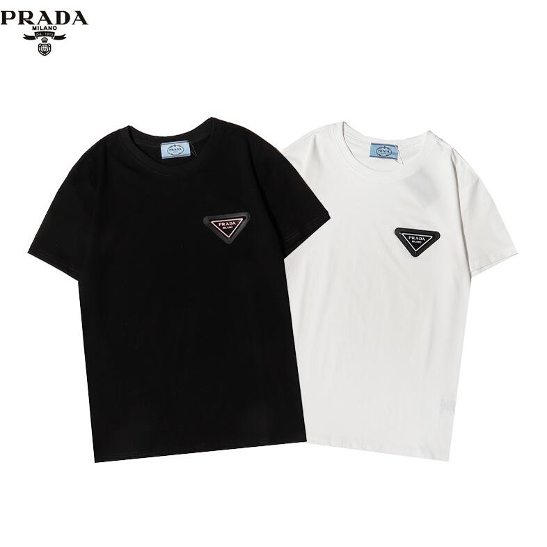 Áo thun Prada tay ngắn chất liệu cotton in logo tam giác thời trang dành cho unisex