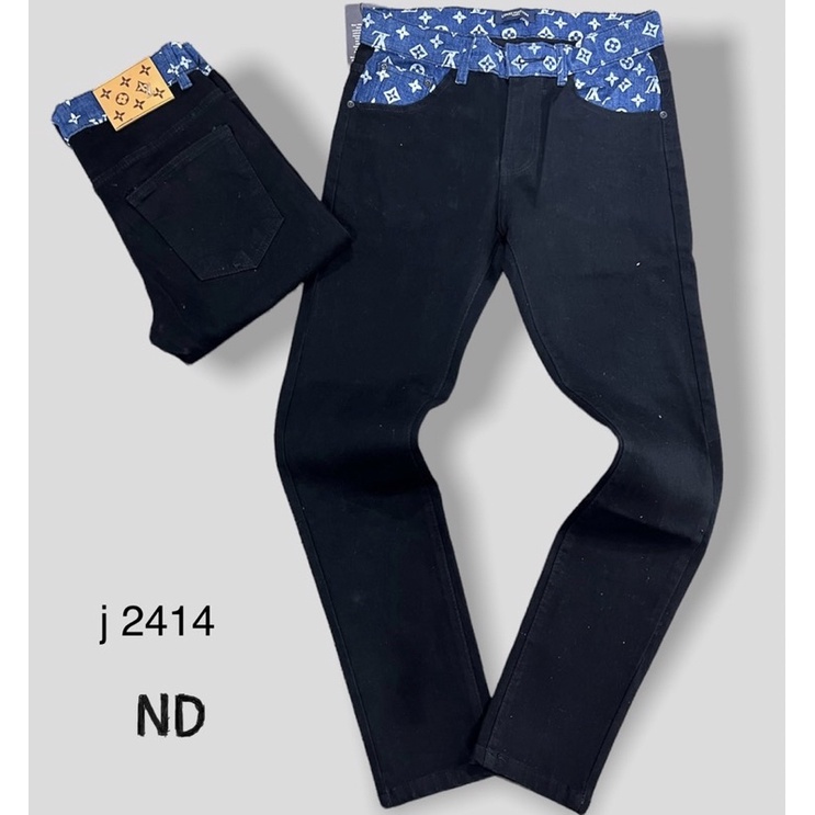 Quần jean thời trang nam có hoạ tiết logo LV mầu xanh, Quần bò nam trơn dáng côn phong cách trẻ trung btshop từ 45-75kg