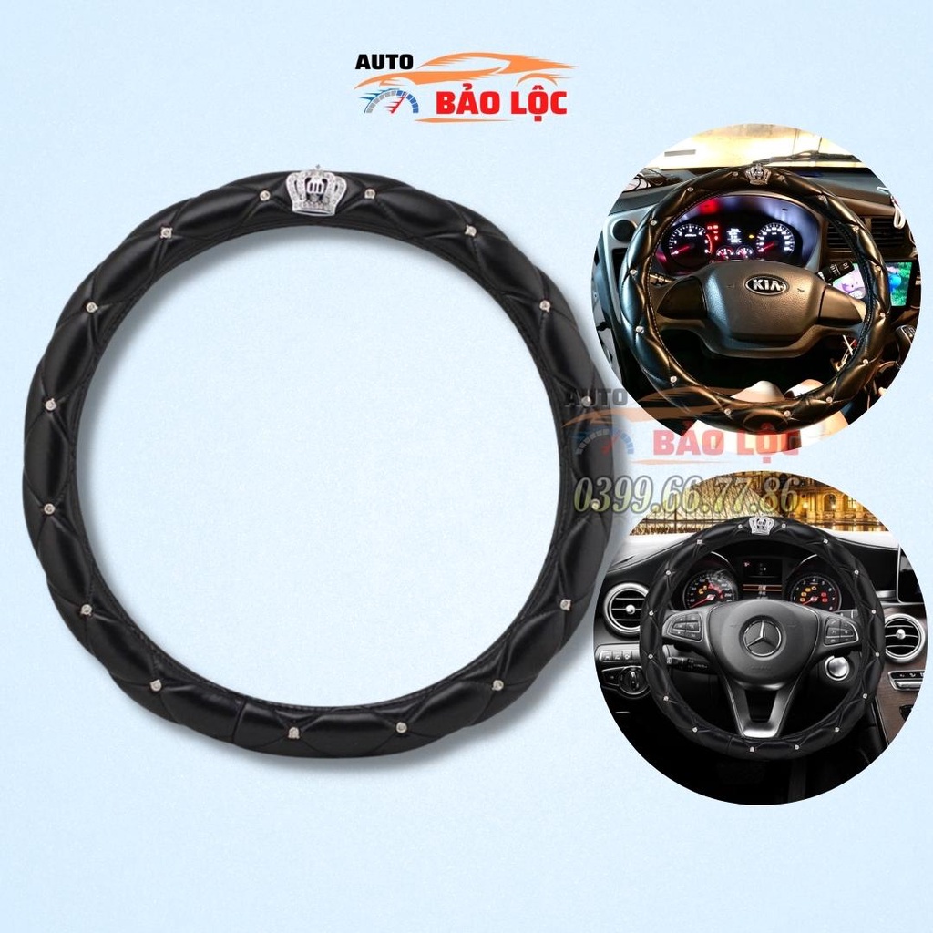 Bọc vô lăng đính đá, vương miện chất liệu da cao cấp ( phù hợp nhiều dòng xe cỡ 38cm) - Auto Bảo Lộc