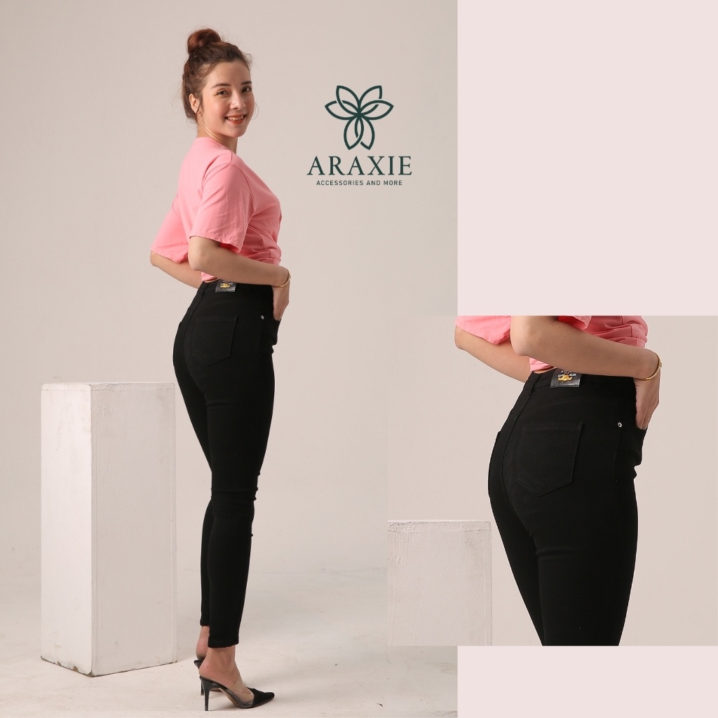 Quần Jeans Nữ Skinny Lưng Cao Araxie Quần bò nữ ôm cạp cao màu đen Co Giãn Tốt Tôn Dáng KVB-SKD-01