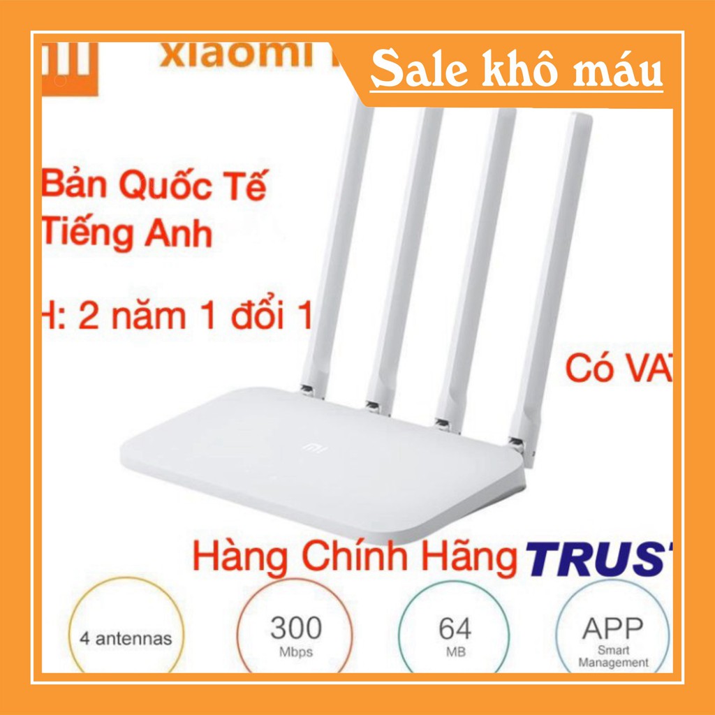 SALE KỊCH SÀN [Bản Quốc Tế] Xiaomi N 300Mbps Bộ Phát Wifi R4CM - Mi Router 4C - Quốc Tế Tiếng Anh 4 Anten rời -BH 2 năm