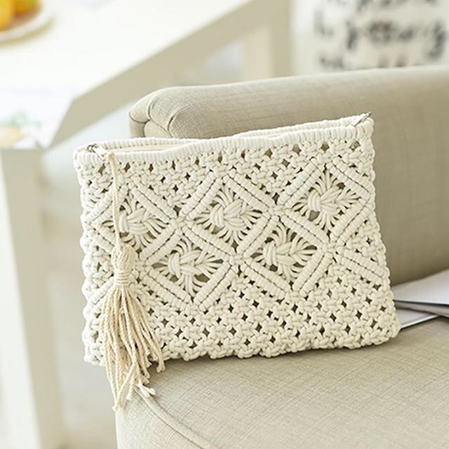 Túi ví cầm tay Macrame handmade - hình chữ nhật - phụ kiện tua rua