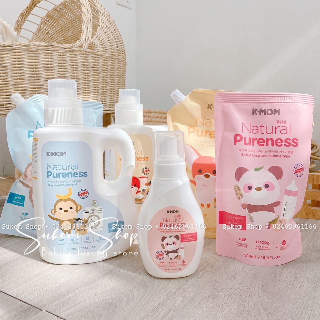 Nước Giặt Xả Sơ Sinh Hữu Cơ Kmom Chai/Túi Mẫu Mới
