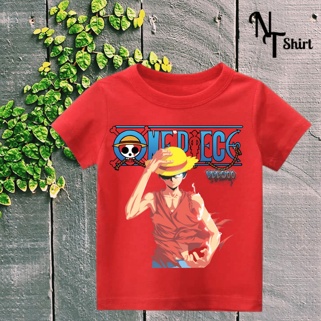 Áo phông bé trai in hình One Piece Luffy, Áo cotton xuất xịn mặc mát mịn hình in chất lượng 08