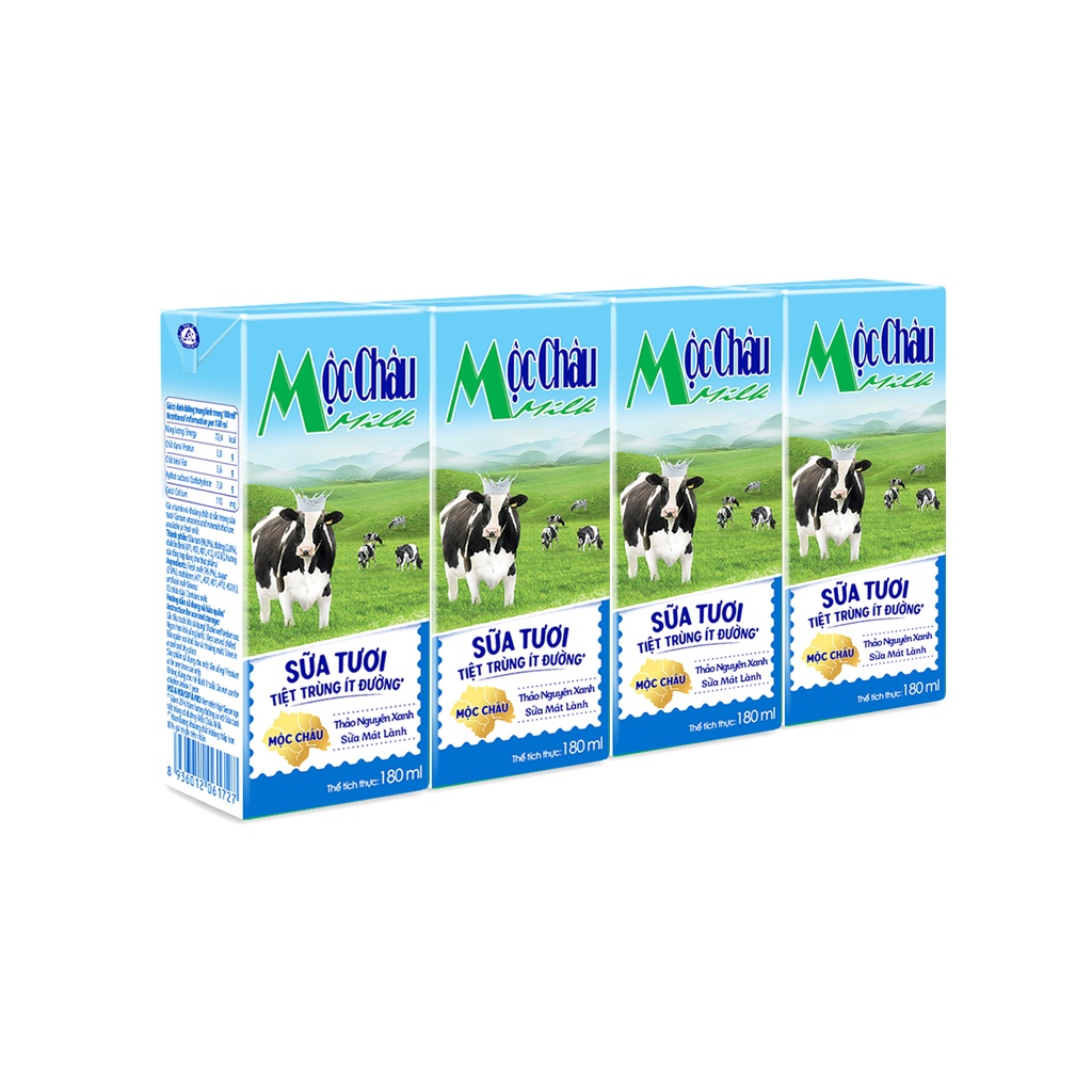 (Vỉ 4 hộp 180 ml) Sữa tươi có đường Mộc Châu
