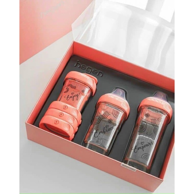 Bộ quà tặng Hegen Triple E Collection (Gồm 1 bình uống nước 150ml + 1 bình sữa 240ml + 1 bình sữa 330ml + 3 nắp đậy)
