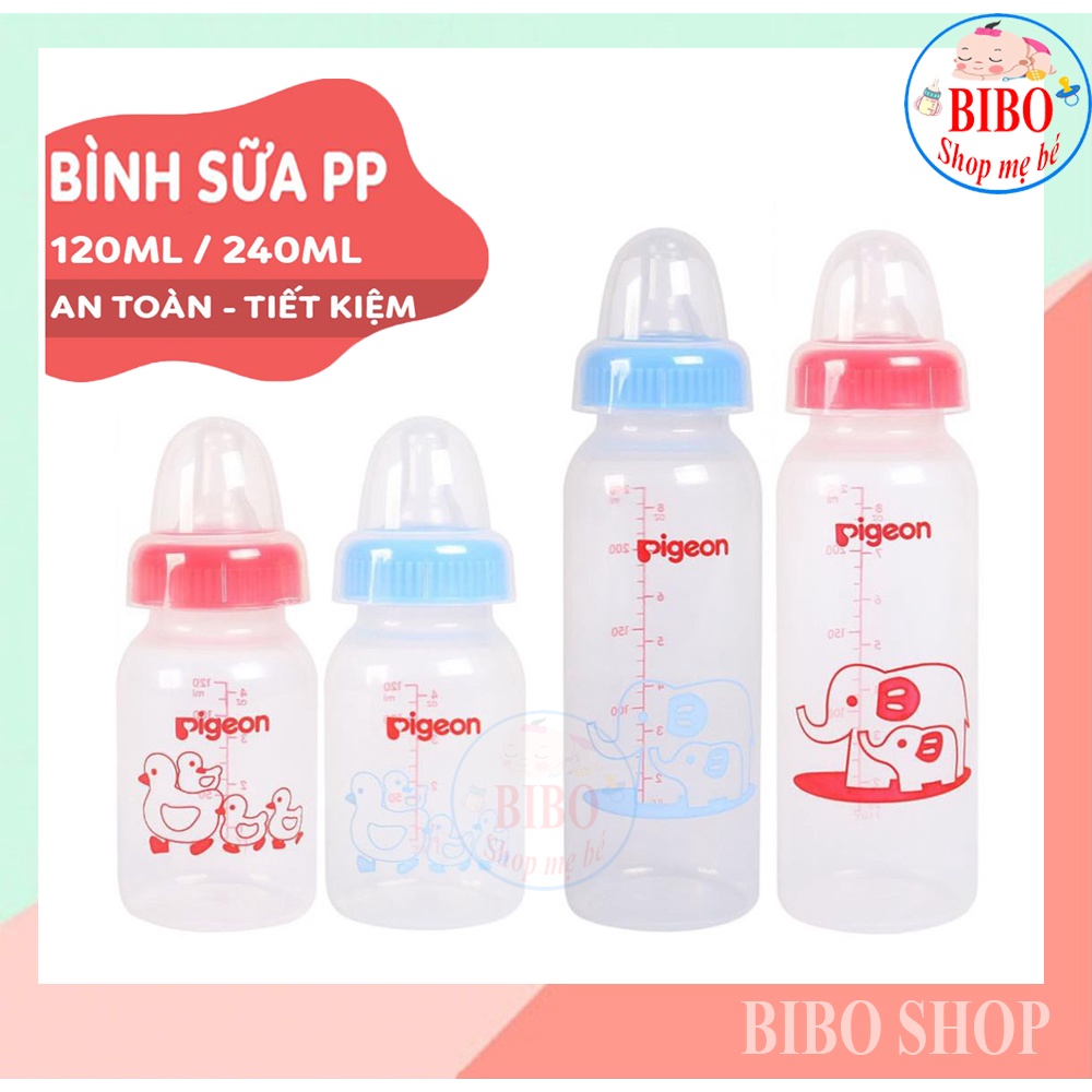 Bình Bú Cho Bé, Bình Sữa Pigeon PP Tiêu Chuẩn Hình Voi 240ml.