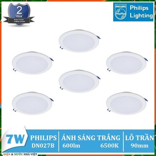 Combo 6 bộ - bóng đèn led 7w philips dn027b led6 d90 âm trần downlight kiểu tròn