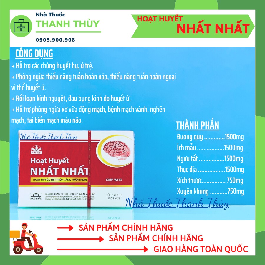 HOẠT HUYẾT NHẤT NHẤT [ Hộp 30 Viên] Hỗ Trợ Cho Người Thiểu Năng Tuần Hoàn Máu, Ngừa Tai Biến, Đột Quỵ