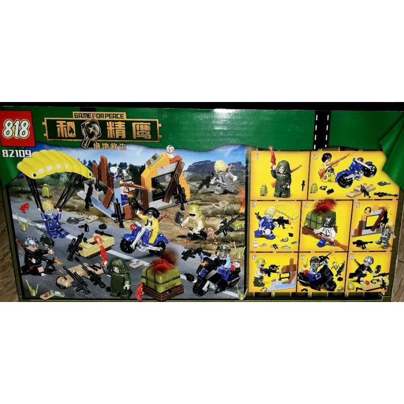 Lắp ráp 1 hộp Lego_Game Pubg 82109 có nhiều chi tiết bằng nhựa