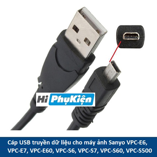 Cáp USB truyền dữ liệu cho máy ảnh Sanyo VPC-E6, VPC-E7, VPC-E60, VPC-S6, VPC-S7, VPC-S60, VPC-S500