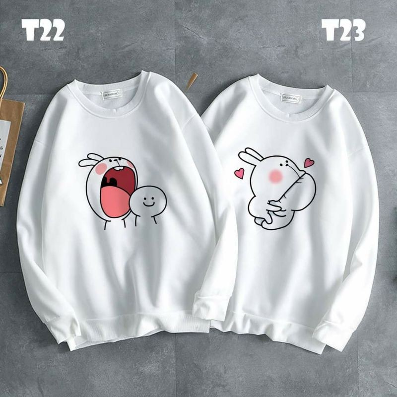 Áo nỉ bông đôi in hình gấu ăn bạn , cực cute , chất nỉ bông loại 1 , hàng tậm xưởng may đẹp