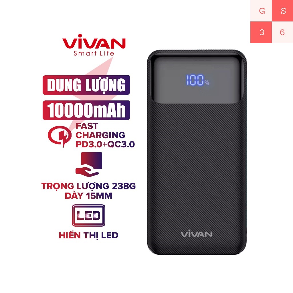 Pin Sạc Dự Phòng 10.000mAh ROBOT RT100Q / Vivan VPB-X10 - Chuẩn Sạc Nhanh PD/QC 3.0 18W / 20W, Hiển Thị Mức PIN