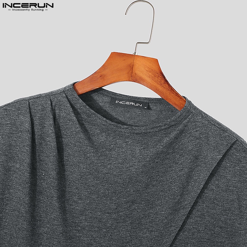 INCERUN Áo Thun Dài Không Tay Màu Trơn Thời Trang Cho Nam