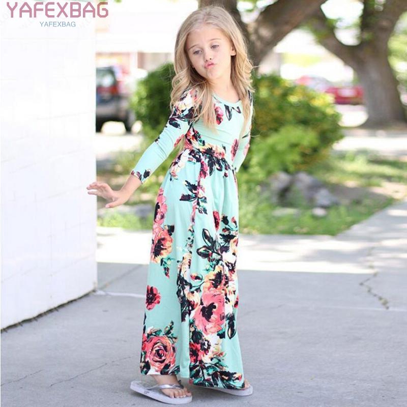 Đầm maxi dài tay in hoa phong cách Boho cho bé gái
