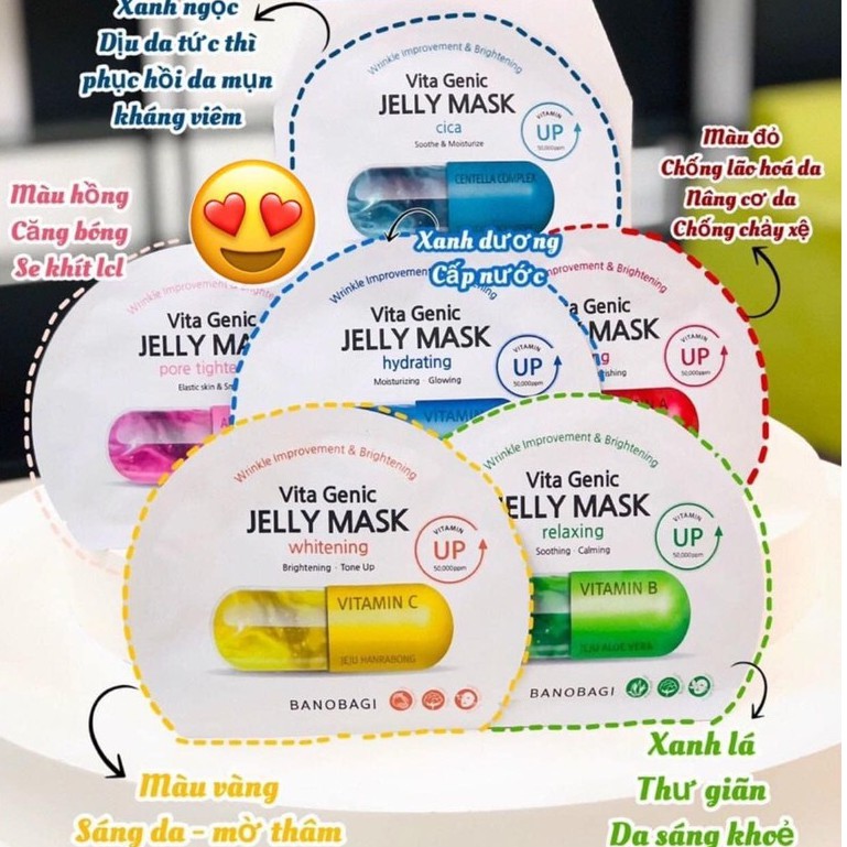 [ĐỦ MÀU ] COMBO 7 Miếng Mặt Nạ Giấy Viên Thuốc BNBG BANOBAGI Wrinkle Improvement Brightening Vita Genic Jelly Mask 30ML