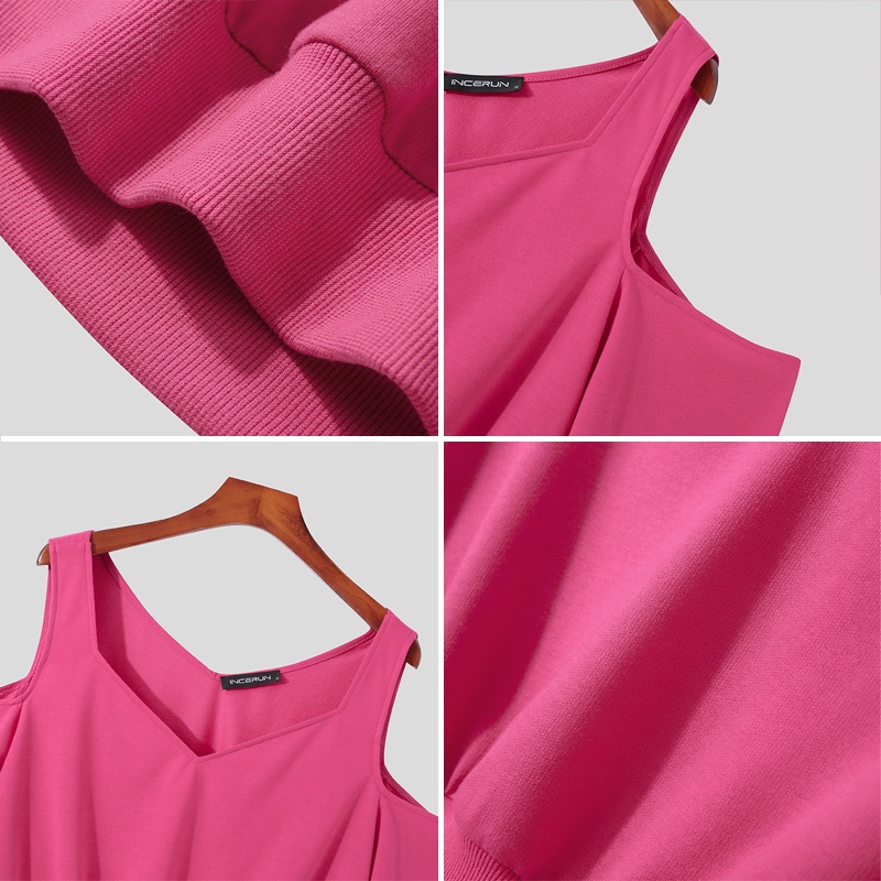 Áo crop top INCERUN tay dài phồng cổ chữ V 3 màu sắc tùy chọn thời trang dành cho nam