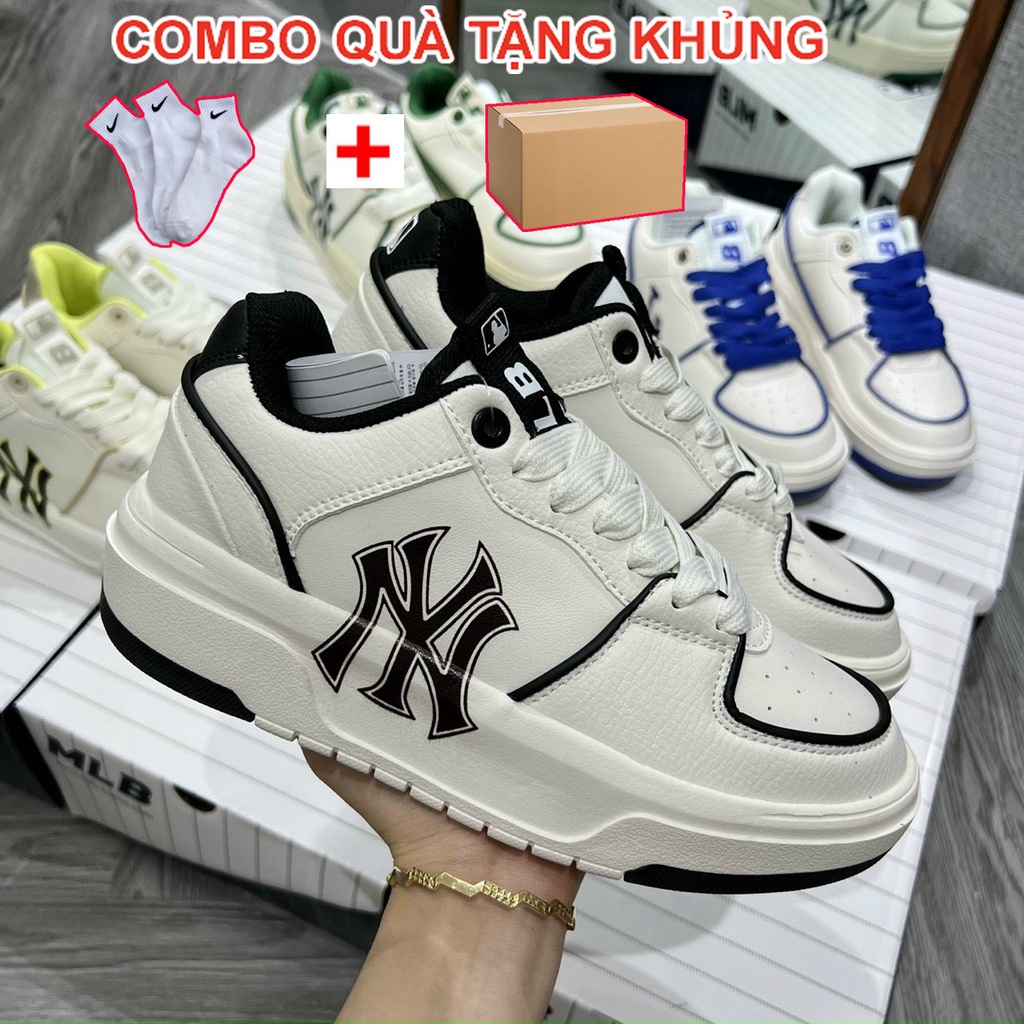 giày MLB, thể thao nam nữ, liner ofwhite NY kẻ đen cao cấp, giày ML B chunky NY đen full box bill hót