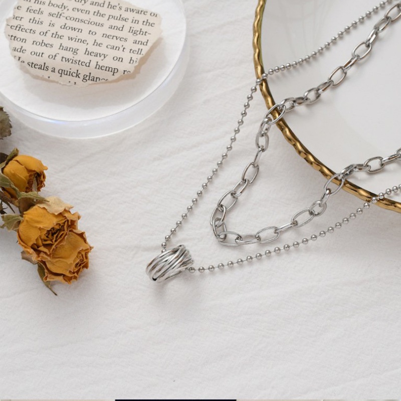 Vòng cổ Hai Lớp Bằng Thép Titan Phong Cách Hàn Quốc Thời Trang Cho Nữ