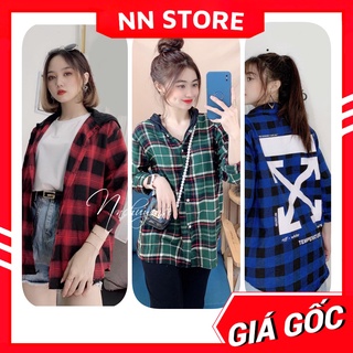 Áo sơ mi nữ phom rộng chất vải mềm mịn có nón không nón sọc caro dễ thương Sơ mi khoác ngoài
