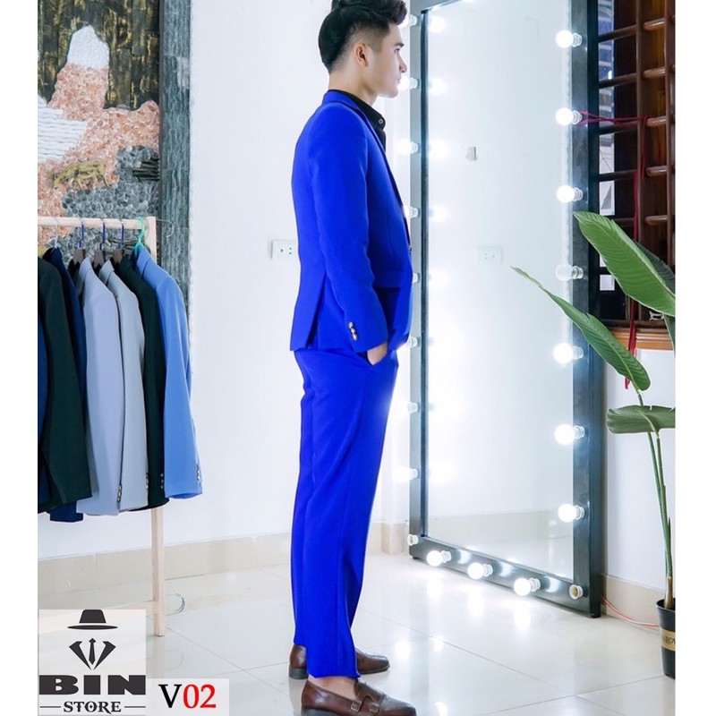 [Xả vest] Bộ vest xanh cô ban  lên dáng đẹp, chất mịn, k nhăn, k xù