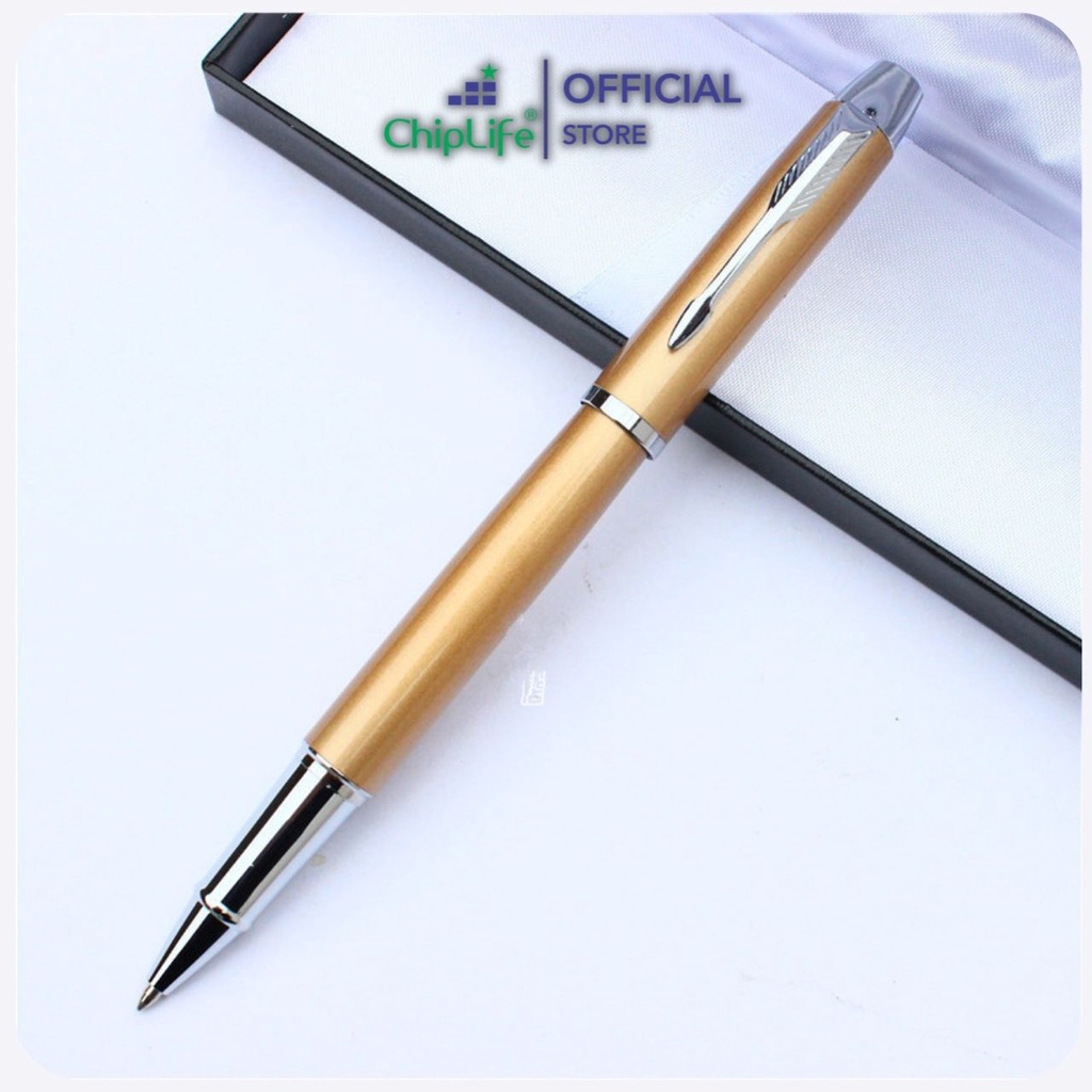 Bút ký khắc tên theo yêu cầu CHIPLIFE IMV029 - Vàng viền bạc ngòi 0.5mm mực xanh