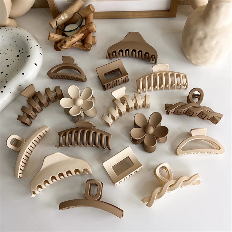 Set 9 chiếc kẹp tóc bản to màu cà phê mẫu mới 2022 cho bạn gái kẹp tóc càng cua Korea Style chất liệu nhựa Acrylic