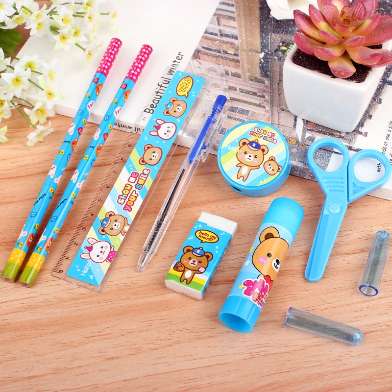 Bộ đồ dùng học tập thông minh cute hộp 10 món quà tặng dễ thương cho bé trai gái lớp 1
