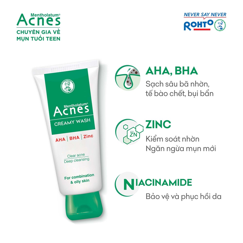 Kem rửa mặt ngăn ngừa mụn Acnes Creamy Wash 100g
