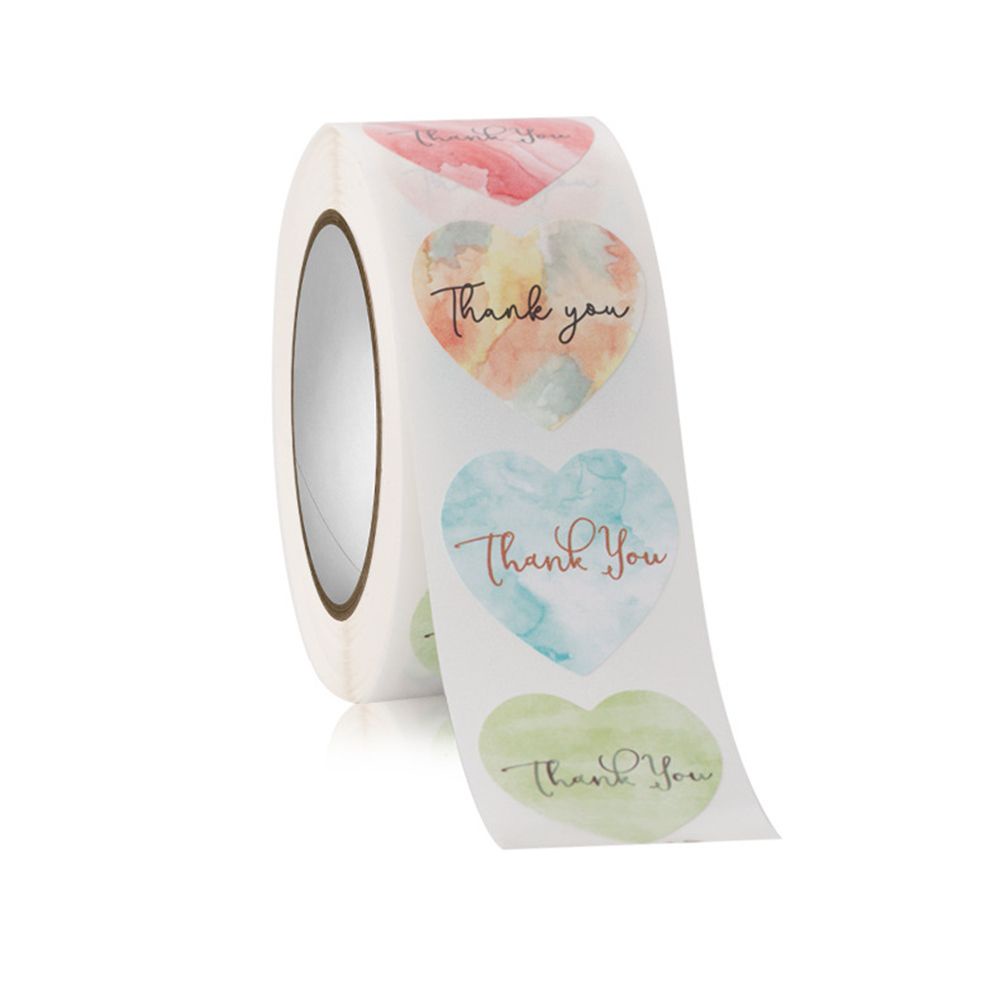 Cuộn 500 hình dán họa tiết trái tim in chữ Thank You độc đáo trang trí sổ tay thủ công