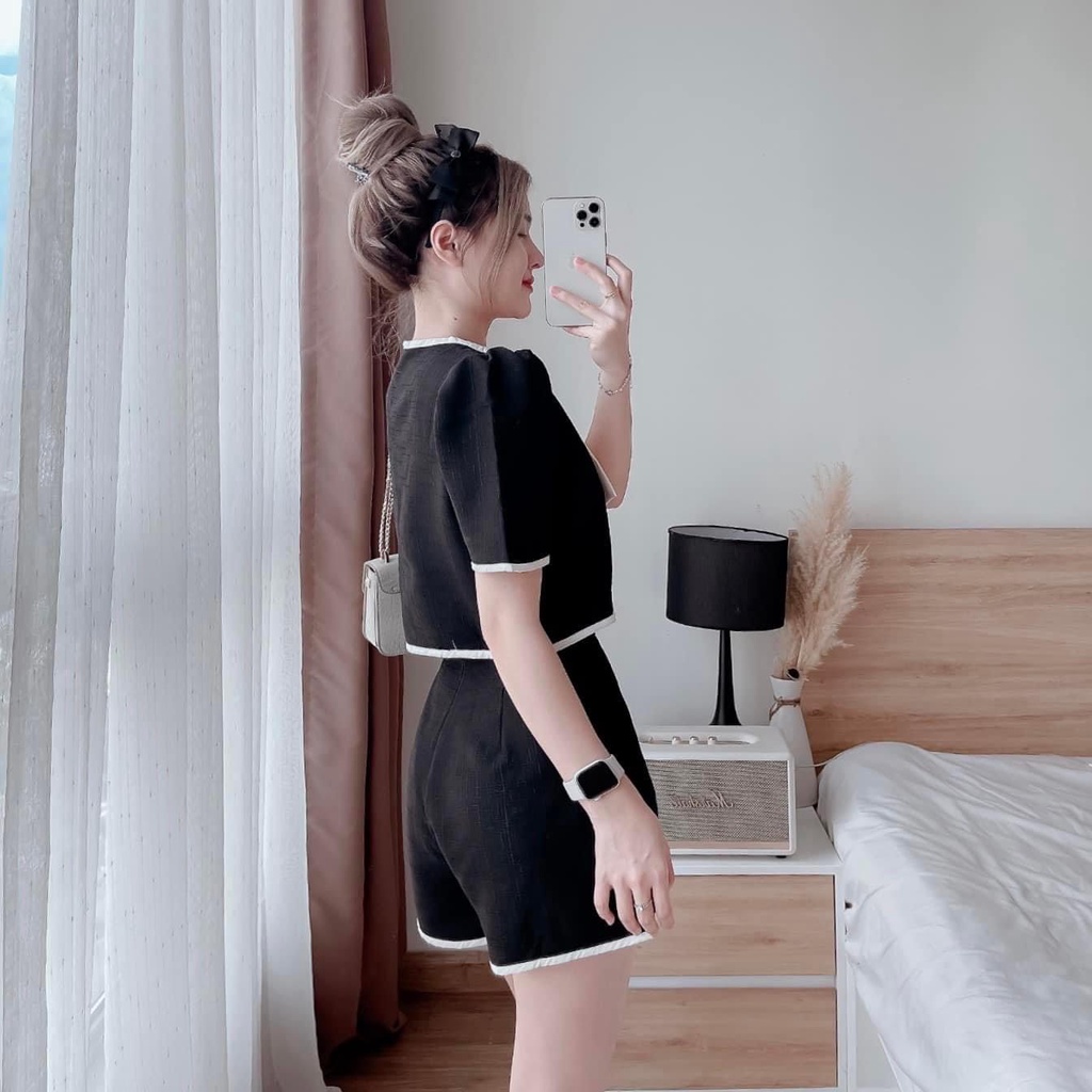 SET ÁO GẮN NƠ TO CROPTOP NÚT VIỀN + QUẦN SHORT