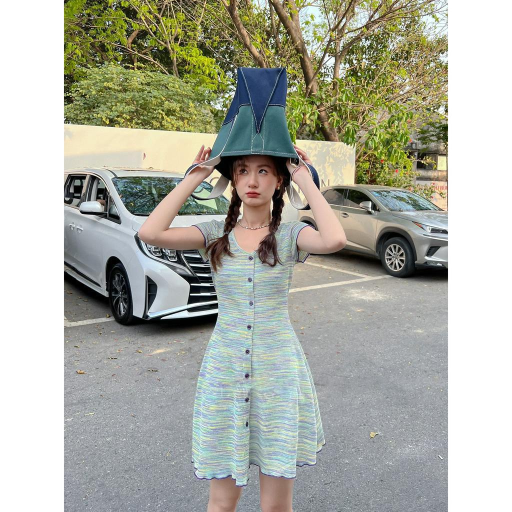 ZHELIHANGFEI Đầm Dệt Kim Cổ Chữ V Dáng Ôm Phong Cách Hàn Quốc Dành Cho Nữ