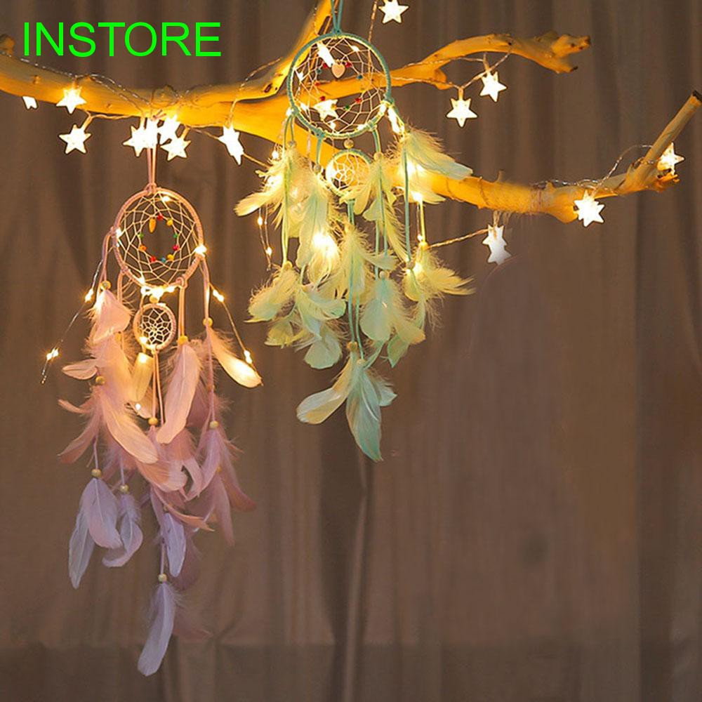 Lưới bắt giấc mơ đính lông vũ có đèn LED