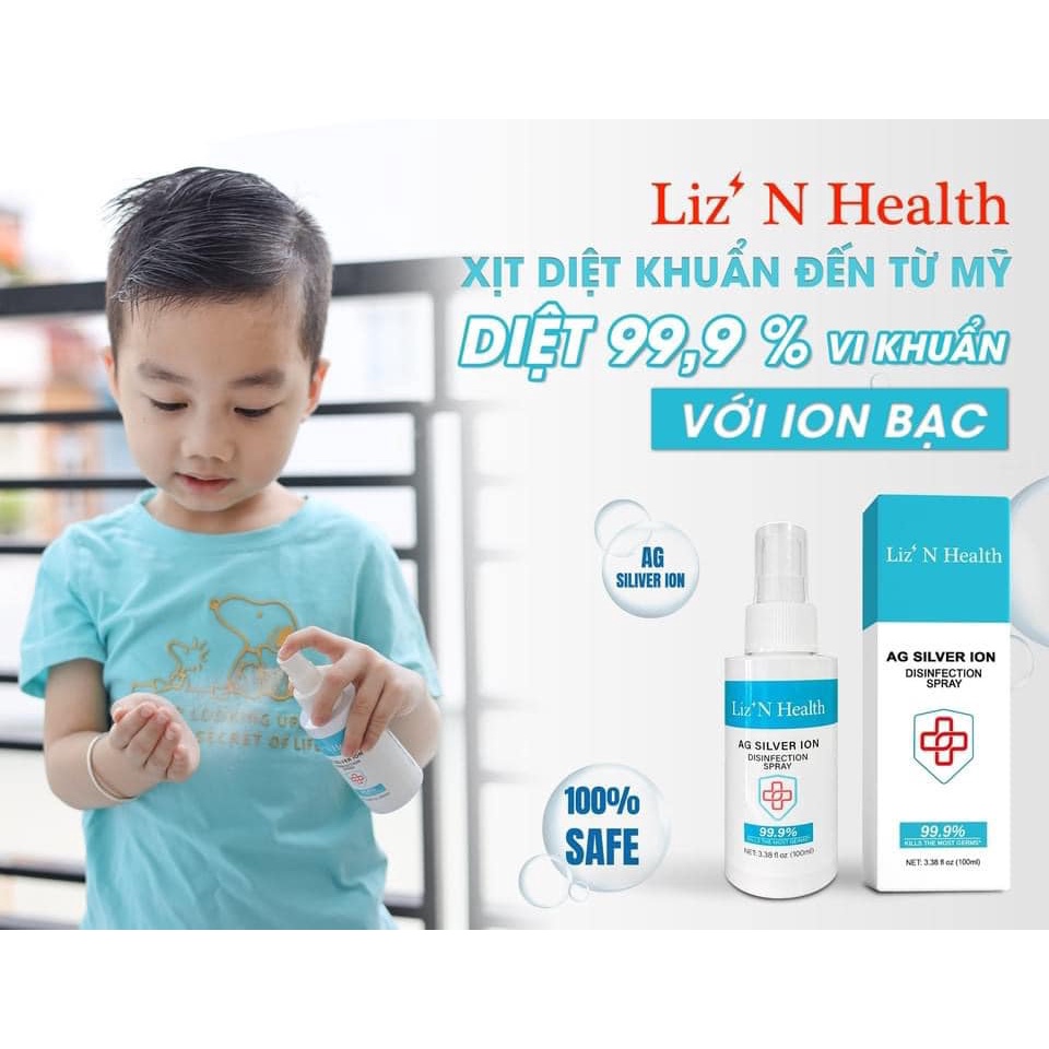 Chai xịt khử khuẩn Nano bạc 100ml - Chính hãng Liz'N Health - Mỹ