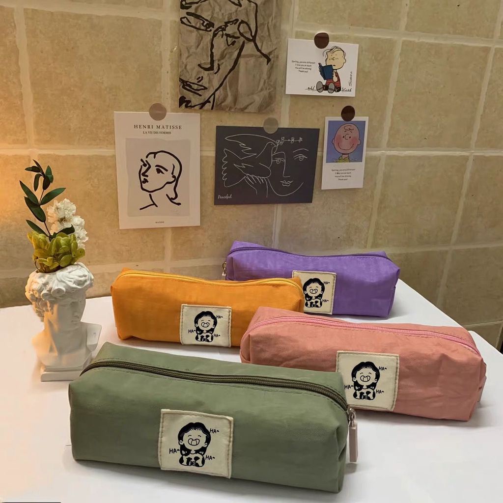 Bóp Viết Vải Canvas Màu Trơn In Họa Tiết Hoạt Hình Dễ Thương